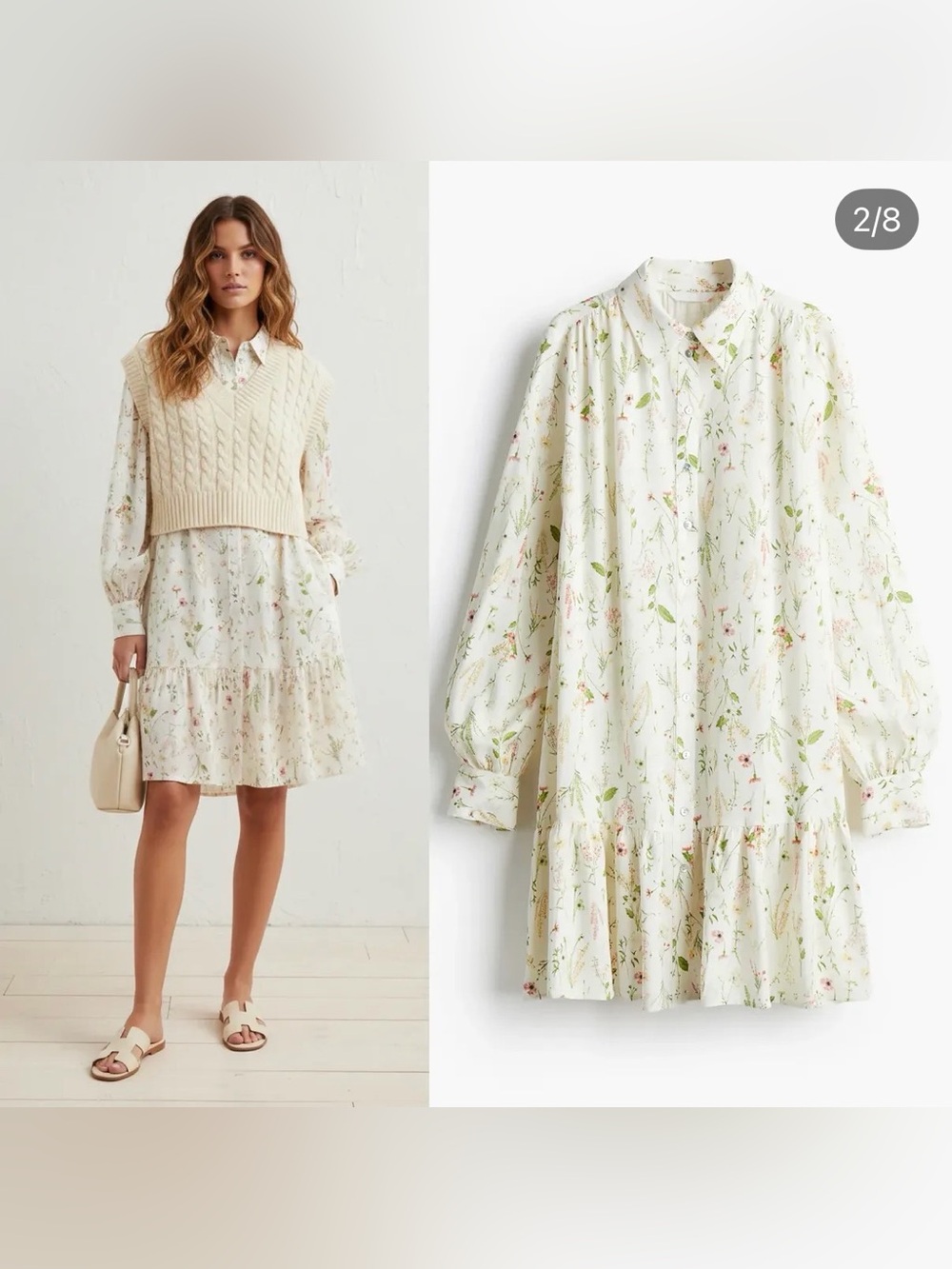 NWOT H&M Women’s Botanical Floral Print Mini Dress Long Sleeve Size XXL